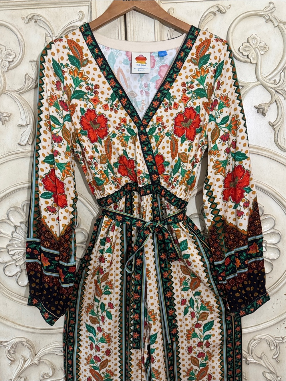 Farm Rio x New Anthropologie Cotton Boho Floral Jumpsuit Long Sleeve S-S - Picture 6 of 16
